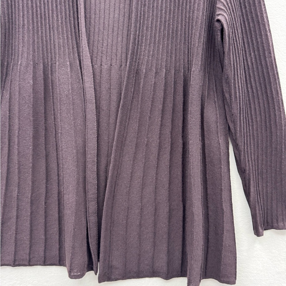 Eileen Fisher Women’s Large Brown Wool Open Front Cardigan Ribbed Lightweight - Picture 4 of 9